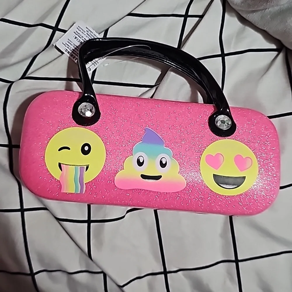 Girls Emoji Glitter Sunglasses Case NEW